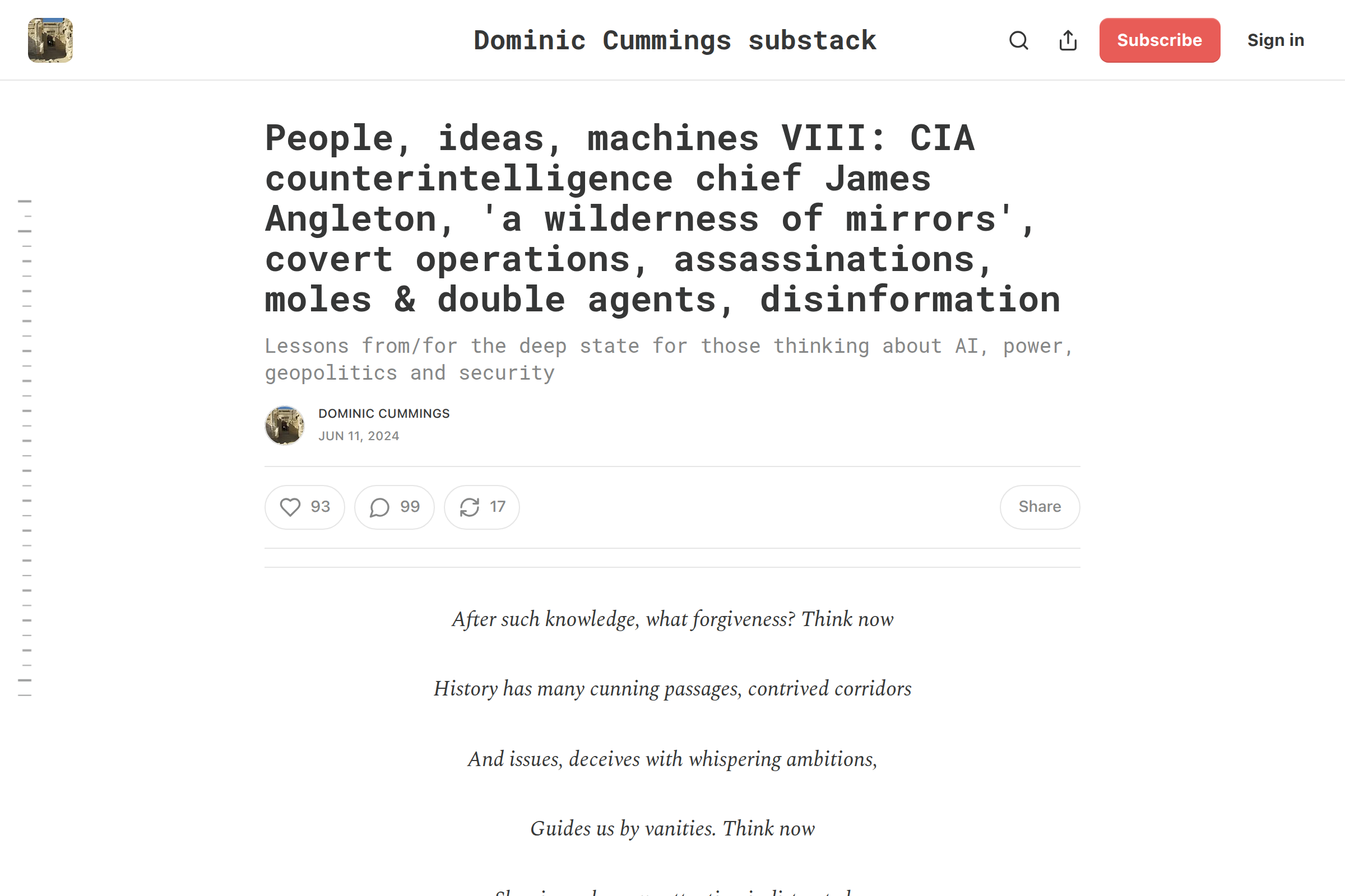 Preview of Dominic Cummings Blog