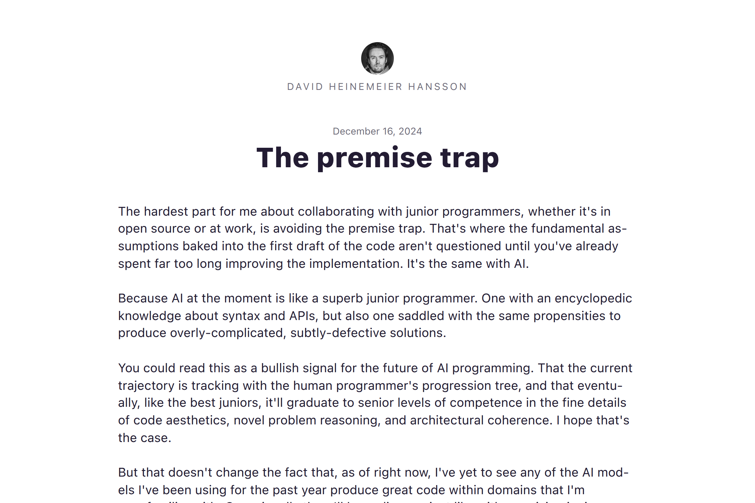 Preview of David Hansson - The premise trap