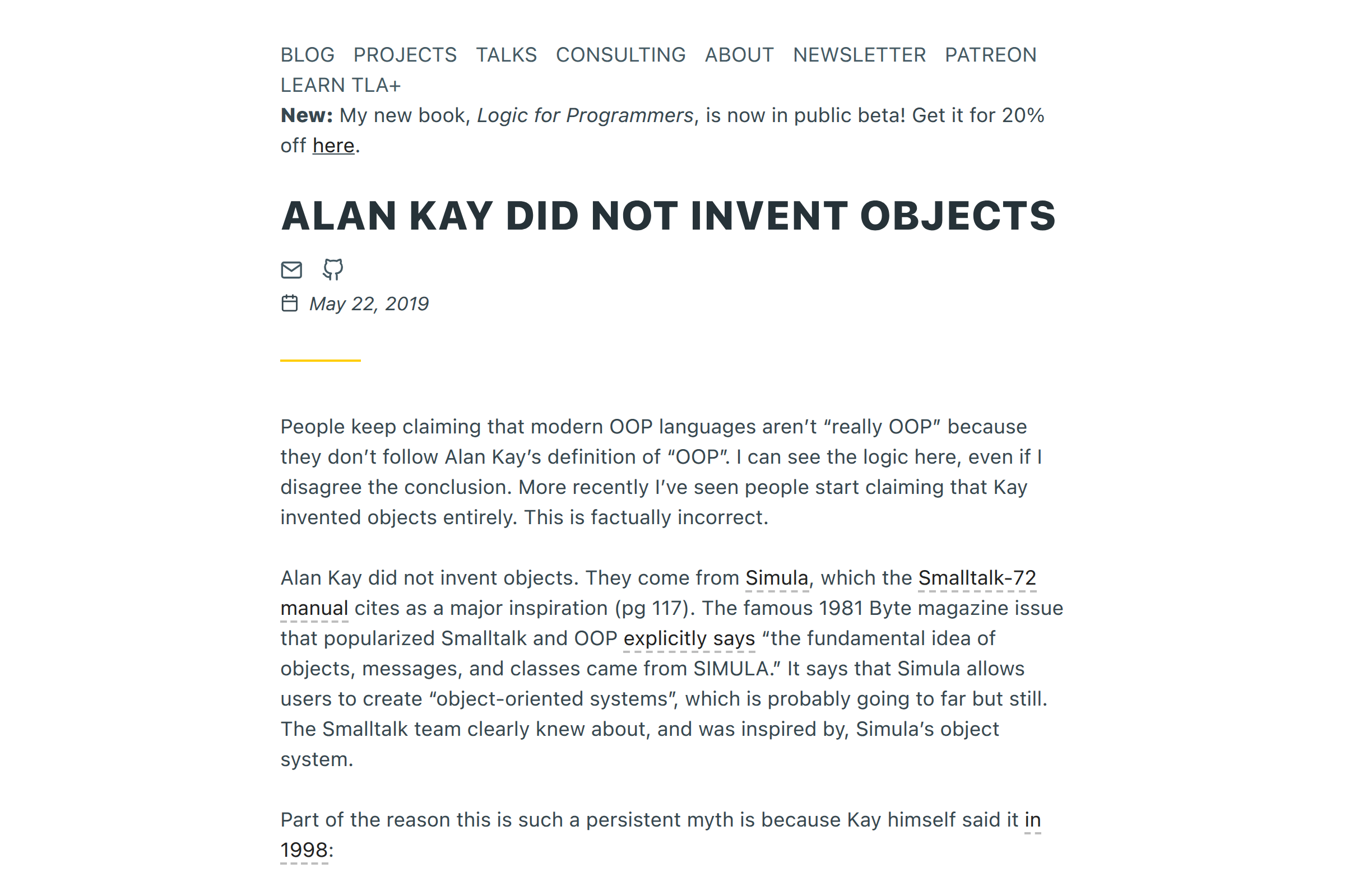 Preview of Hilel kay - Alan kay did not invent objects