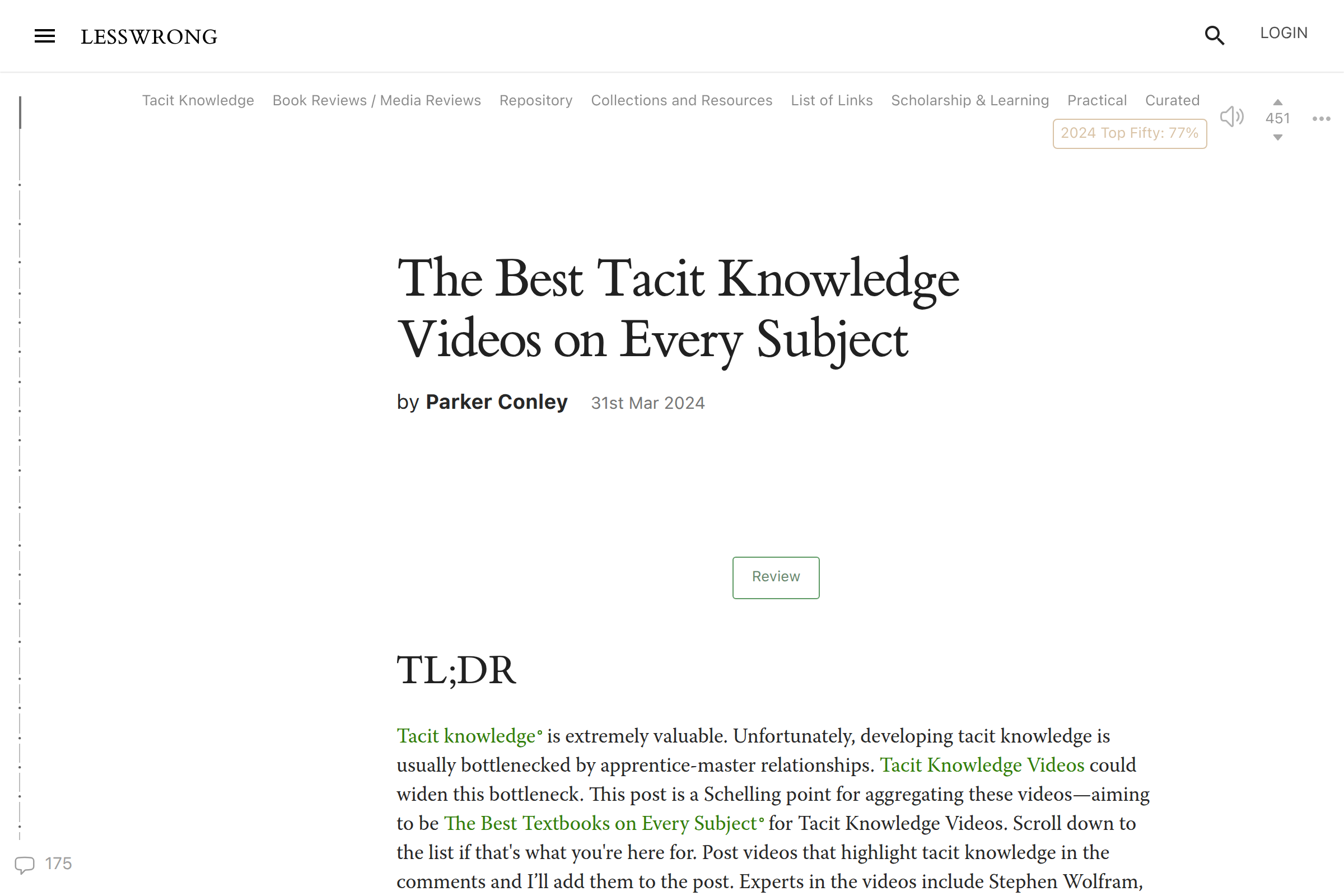 Preview of Best tacit knowledge content on every subject