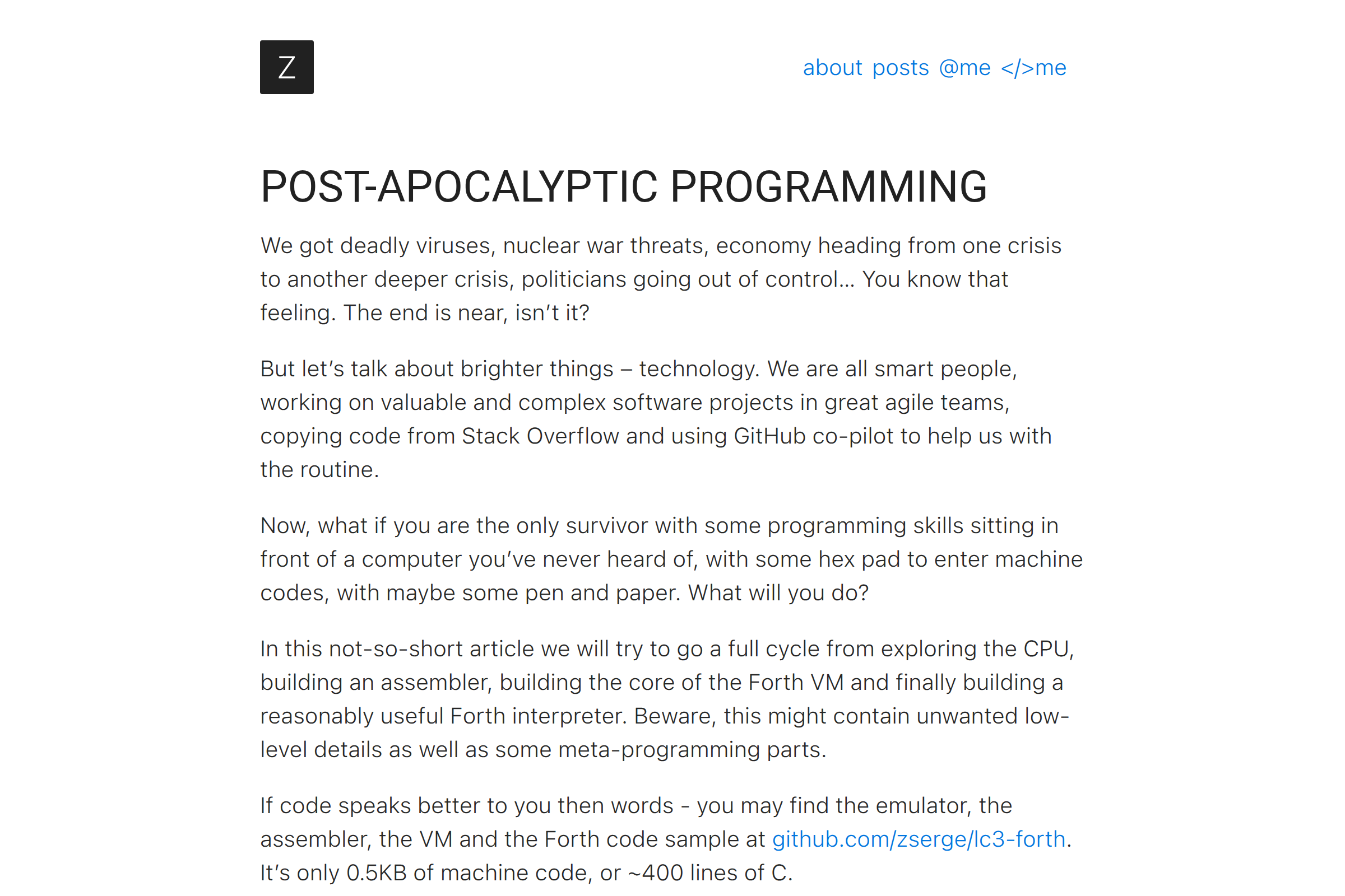 Preview of Zserge - Post-apocalyptic programming